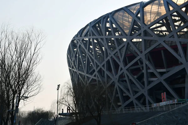 Foto Parcial Del Estadio Nacional Pekín Por Mañana Enero 2020 — Foto de Stock