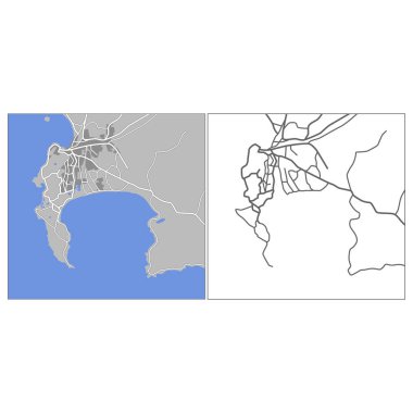 Layered editable vector streetmap of Capetown,South Africa,which contains lines and colored shapes for lands,roads,rivers and parks.