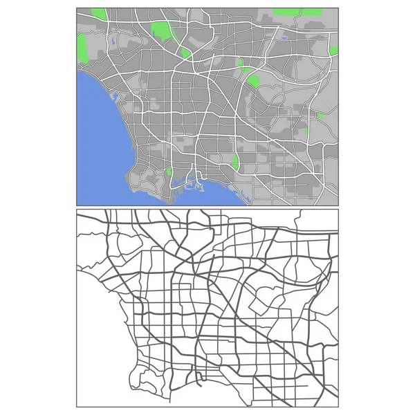Strato Modificabile Mappa Stradale Vettoriale Los Angeles America Che Contiene — Vettoriale Stock