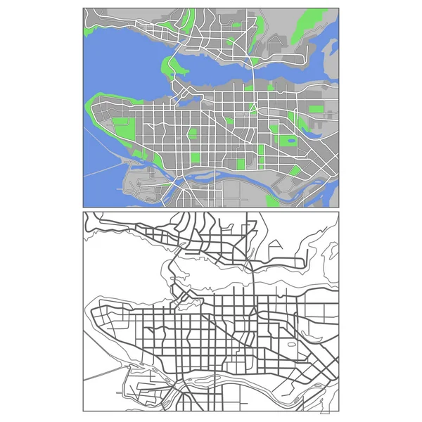 Layered Editable Vector Streetmap Vancouver Canada Which Contains Lines Colored — Stock Vector
