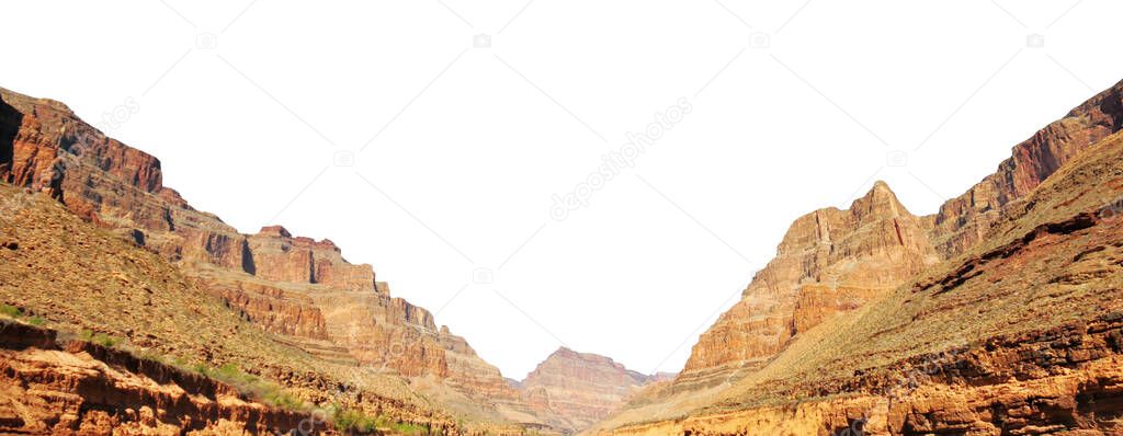 Panoramic photo of the Grand Canyon, Arizona, USA, isolated on white background.