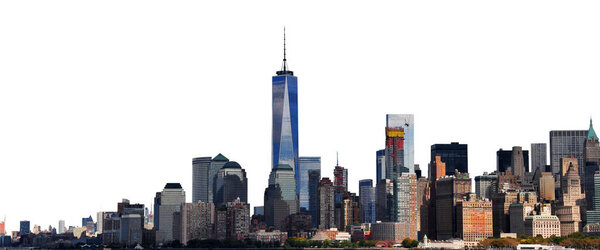 Panoramic photo of Manhattan, New York City, USA, isolated on white background.