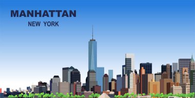 Layered editable vector illustration of Manhattan, New York City, USA