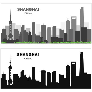 Layered editable vector illustration sihouette of Shanghai,China, each building is on a separate layer