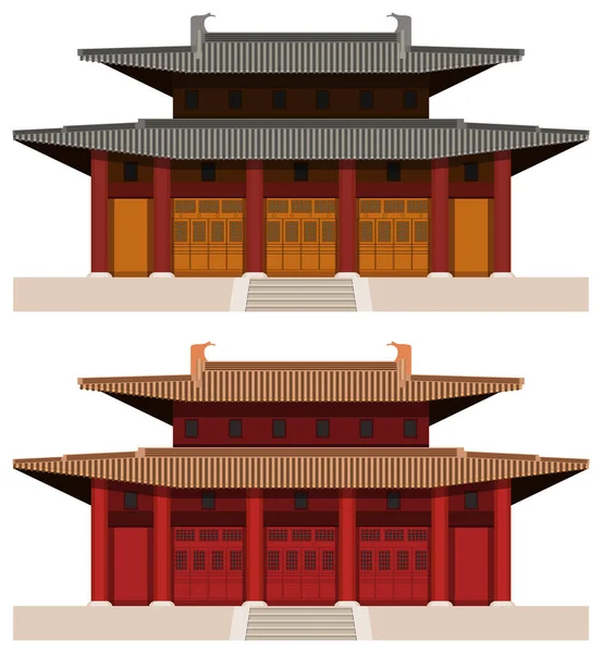 Layered Editable Vector Illustration Asian Traditional Style Building Profile Two — Vector de stock