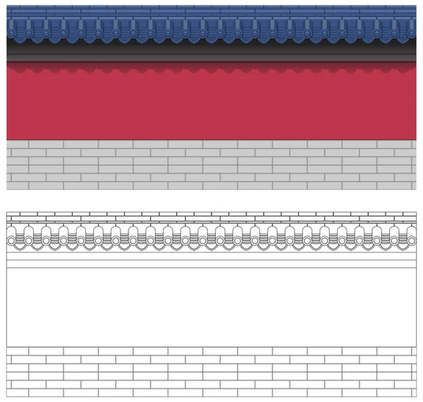 Layered Editable Vector Illustration Chinese Traditional Ancient Brick Wall Style — Stockový vektor