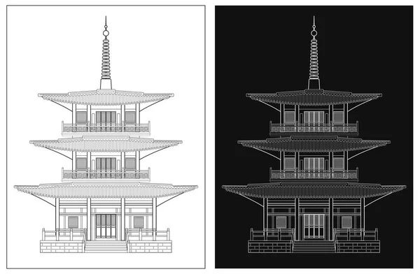 Layered Editable Vector Illustration Outline Japanese Traditional Pagoda — Wektor stockowy