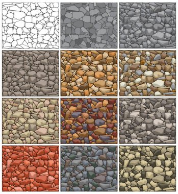 Layered editable vector illustration of different stone wall patterns.