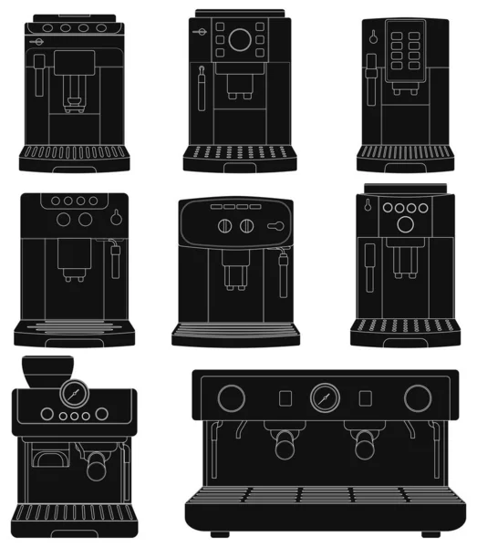 Layered Editable Vector Illustration Sihouette Collection Espresso Machines — Vector de stock
