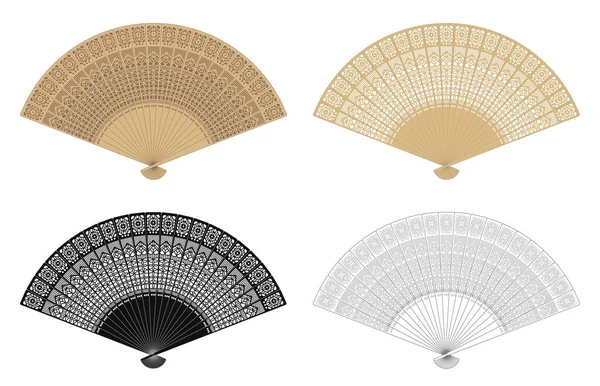 Layered Editable Vector Illustration Asian Style Wooden Folding Fan — Archivo Imágenes Vectoriales