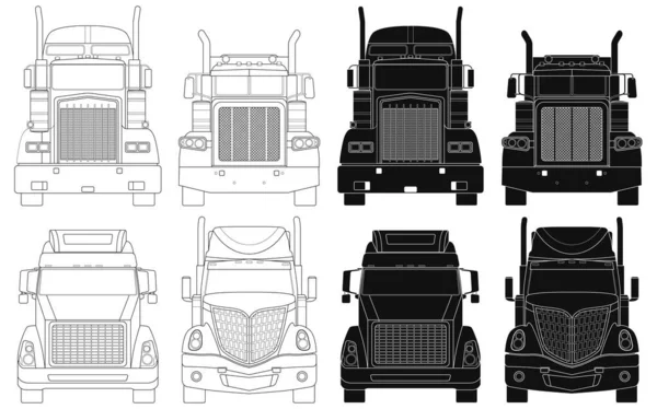 Layered Editable Vector Illustration Collection Front Outline Trucks — Stockvektor