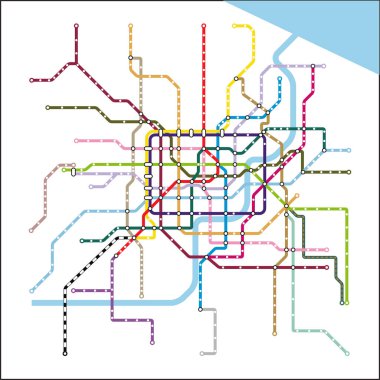 Çin 'in Şangay şehrinin metro diyagramının düzenlenebilir vektör çizimi.