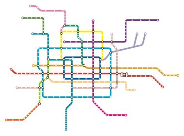Çin 'in Pekin şehrinin metro şemasının düzenlenebilir vektör çizimi.
