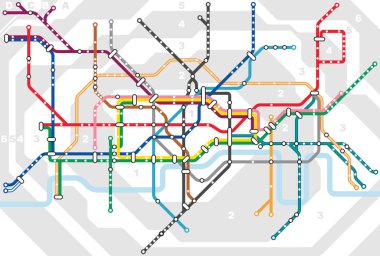 Londra şehrinin metro diyagramının düzenlenebilir vektör çizimi.