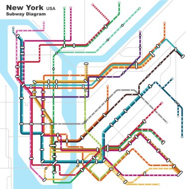 New York, Amerika Birleşik Devletleri metro diyagramının düzenlenebilir vektör çizimi.