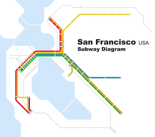 美国旧金山地铁图的分层可编辑矢量图 — 图库矢量图片