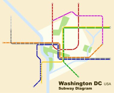 Washington DC, ABD metro diyagramının düzenlenebilir vektör çizimi.