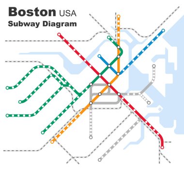 Boston, ABD metro diyagramının düzenlenebilir vektör çizimi.