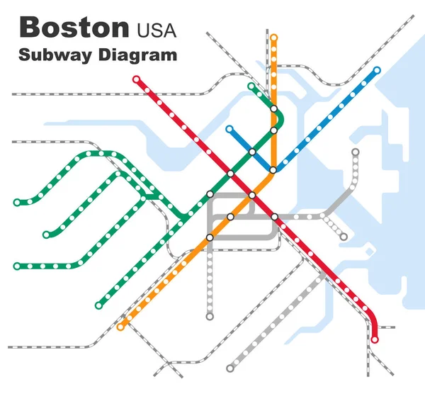 Vrstvená Upravitelná Vektorová Ilustrace Schématu Metra Bostonu Usa — Stockový vektor