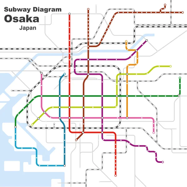 Ilustração Vetorial Editável Camadas Diagrama Metrô Osaka Japão —  Vetores de Stock