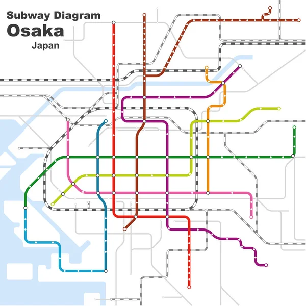 Ilustración Vectores Editables Capas Del Diagrama Del Metro Osaka Japón — Vector de stock