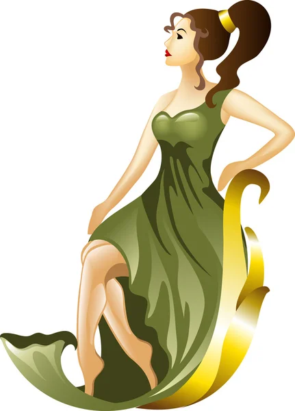 Chica joven en vestido verde — Vector de stock