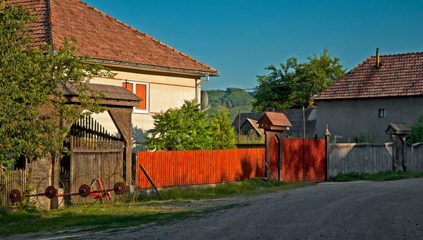 Maison ancienne avec portail sculpté en bois en Transylvanie — Photo