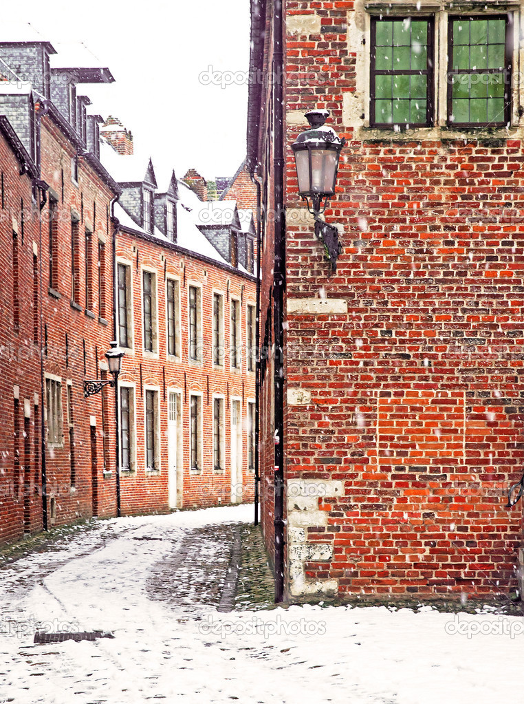 Old town of Leuven, Belgium in winter