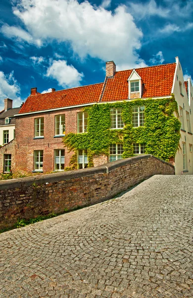 Brugge kanallar boyunca evleri — Stok fotoğraf