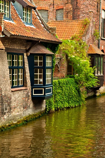 Domy podél kanálů brugge — Stockfoto