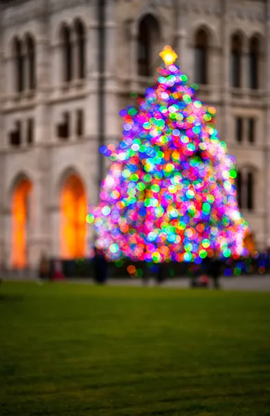 Árvore Natal Desfocada Praça Kossuth Noite Budapeste — Fotografia de Stock