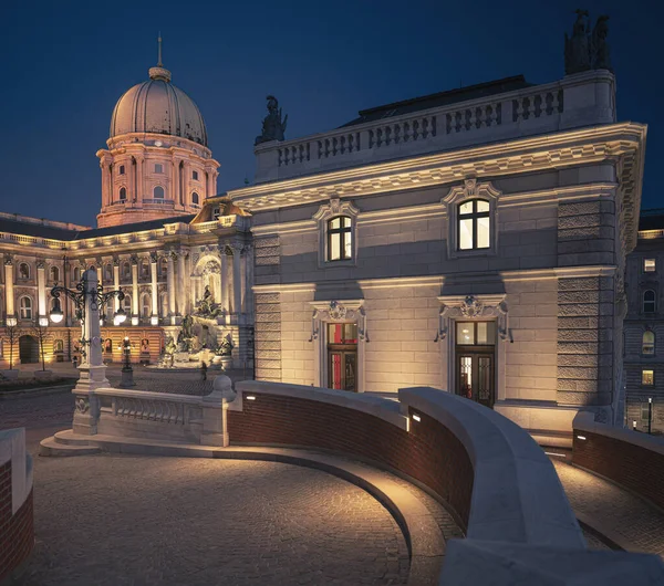 Kungliga Slottet Budapest Blå Timme — Stockfoto