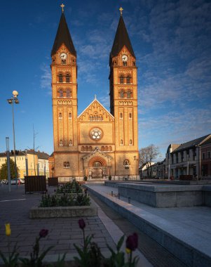 NYIREGYAHZA, HUNGARY - 23 APRIL, 2022: View on the Our Lady of Hungary Co-Cathedral in Nyregyhza.