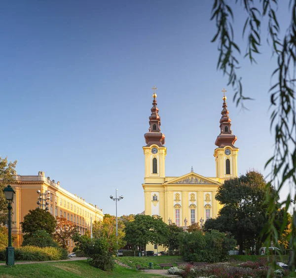 Schöner Tempel Budapest Mit Blumen Morgen — Stockfoto