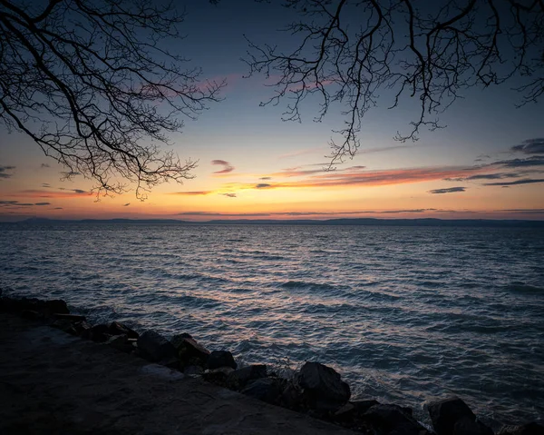 Nice Colorful Sunset Lake Balaton — Stockfoto