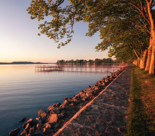 Захід Сонця Озері Балатон Угорщина — стокове фото