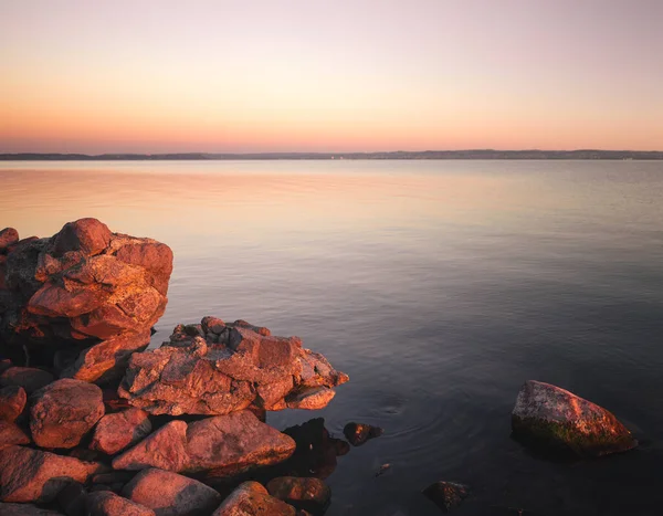 Amazing Sunset Lake Balaton Hungary Summer — Stockfoto