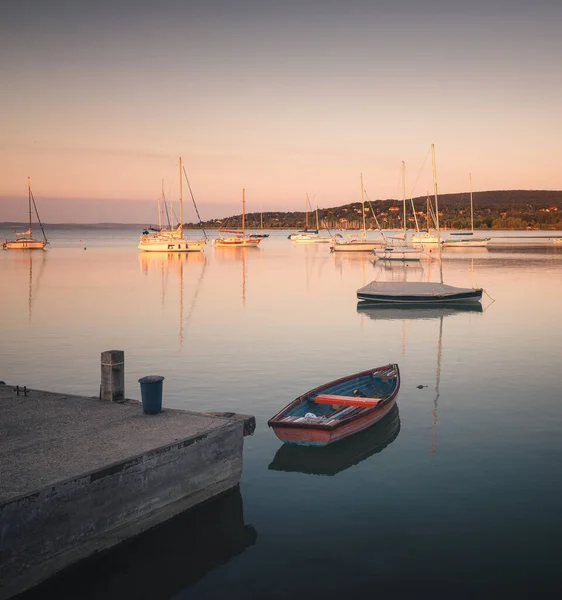 Relaxing Morning Lake Balaton Sailboats Summer — Zdjęcie stockowe