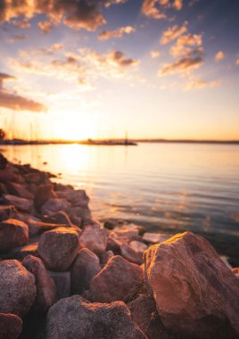 Amazing sunset over lake Balaton, Hungary in summer