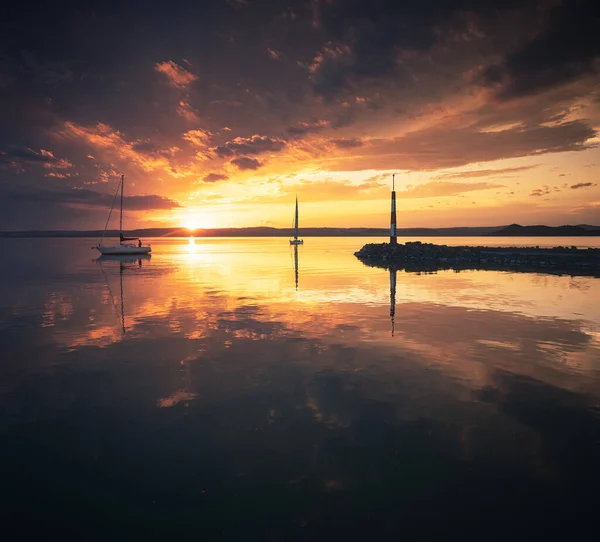 Zeilboot Het Balatonmeer Zomer — Stockfoto