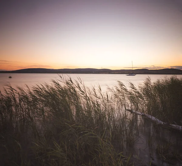 Yazın Balaton Gölü Nde Pembe Gün Batımı — Stok fotoğraf
