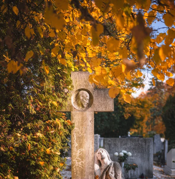 Cemetery Autumn Sunny Day — Stock Photo, Image