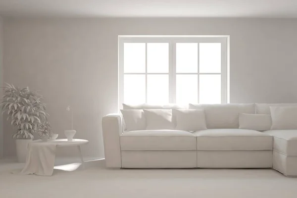 Mock Sala Estar Minimalista Cor Branca Com Sofá Design Interiores — Fotografia de Stock