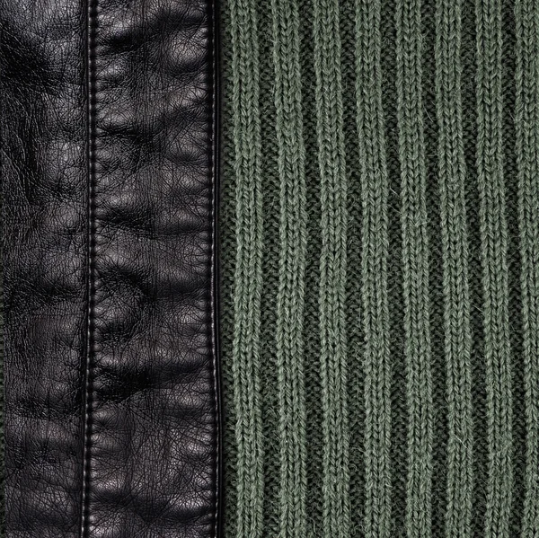 Leather and knitted wool background — Stock Photo, Image