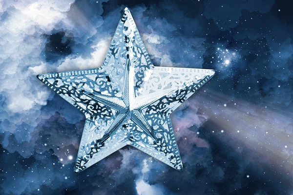Estrela de prata com ornamento espaço fundo — Fotografia de Stock