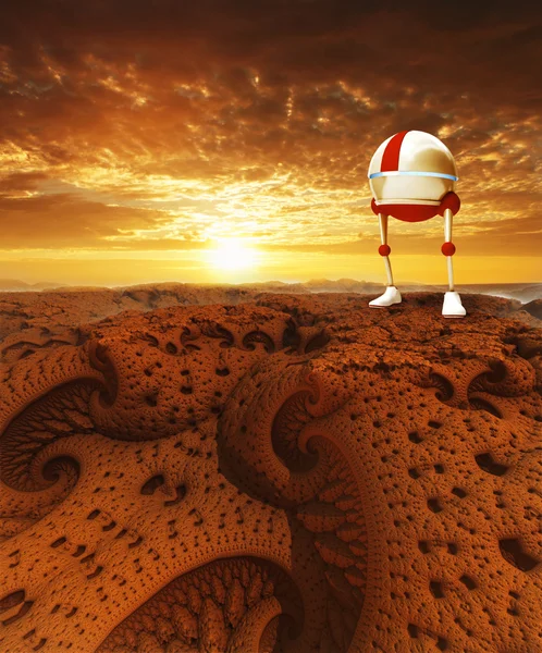 Zonsondergang en robot — Stockfoto