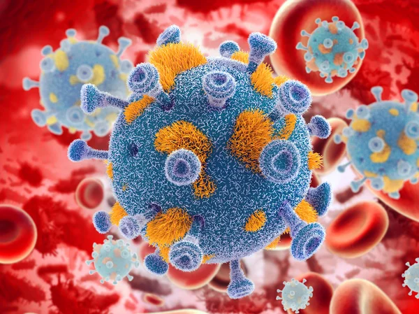 Virus buňky a krev lidský oběhový systém — Stock fotografie