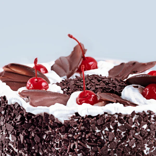 Chocolate cake with cherry topping — Stock Photo, Image