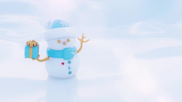 Fondo de invierno de Navidad con muñeco de nieve y copos de nieve — Vídeos de Stock
