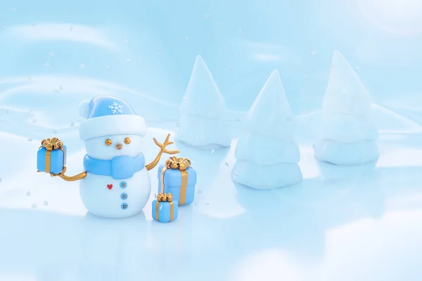 Christmas winter background with snowman and snowflakes — Stock Photo, Image